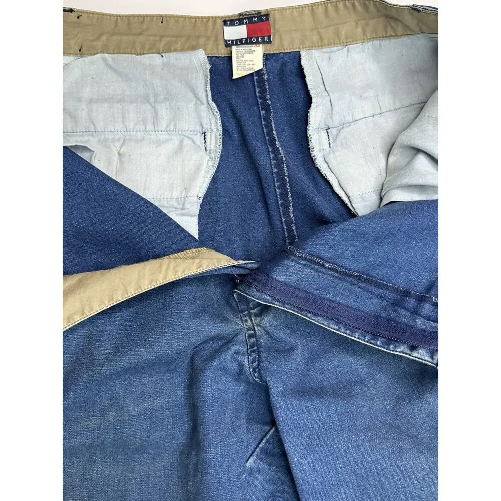 Tommy Hilfiger Vintage Mens 34x32 Blue Cotton Pants Pleated Baggy 90s